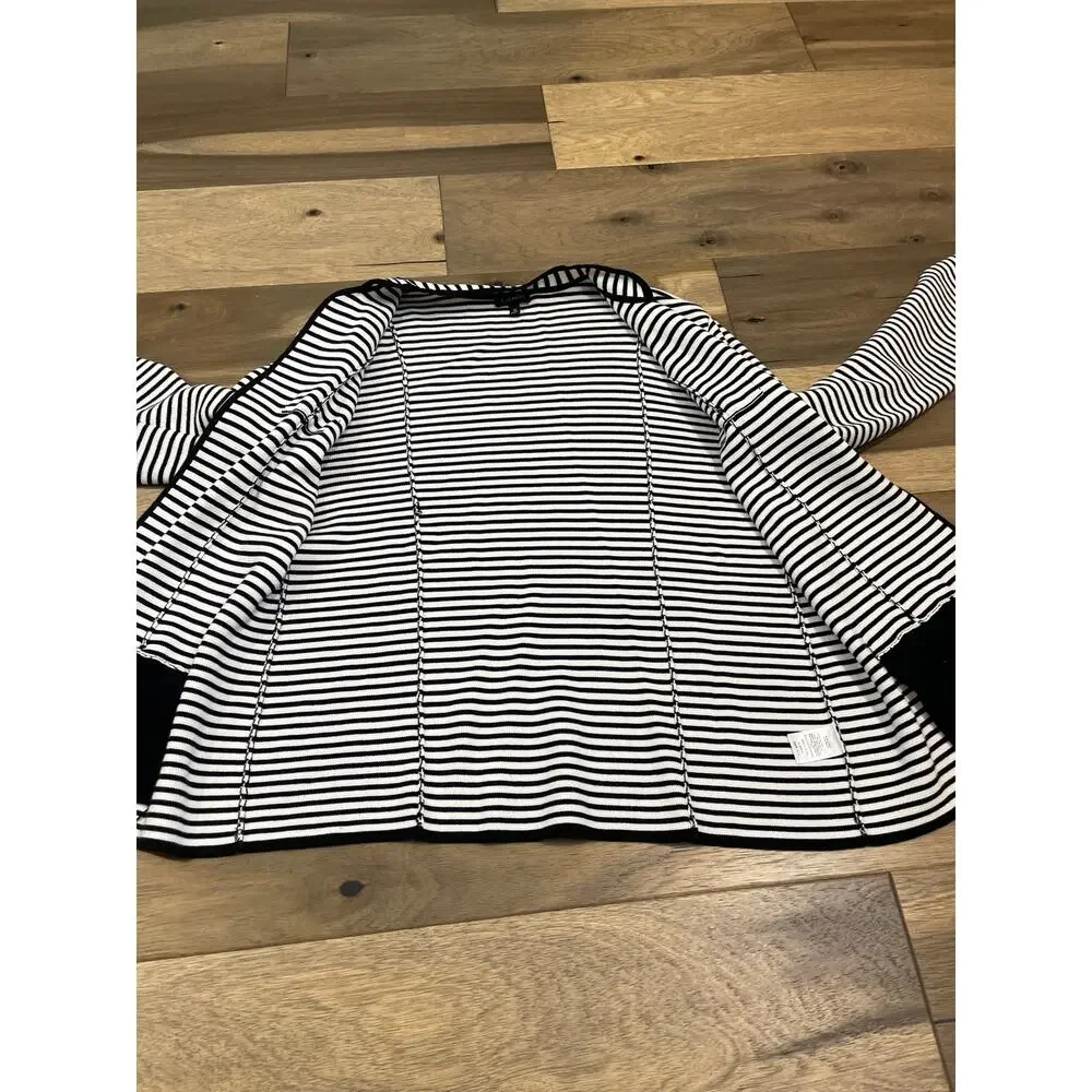 Talbots Size M Open‑Knit Blazer White With Black Stripes Button Detail